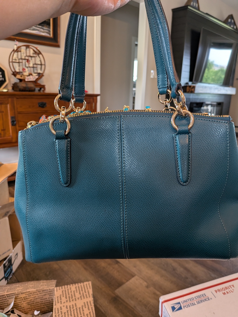 Coach Christie Carryall Small Dark Teal Pebbled Leather - Picture 2 of 12